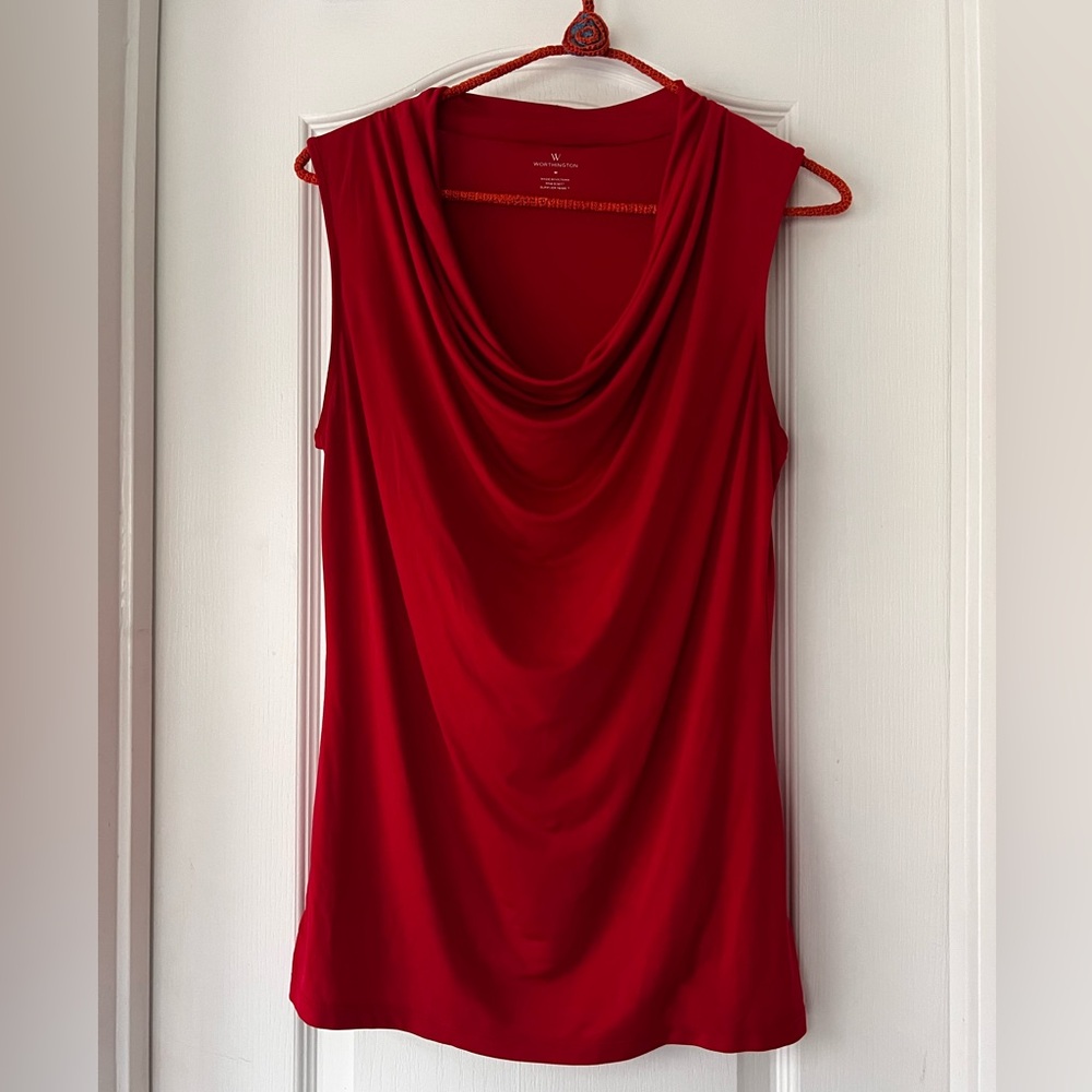 Worthington Red Draped Cowl Neck Tank Top